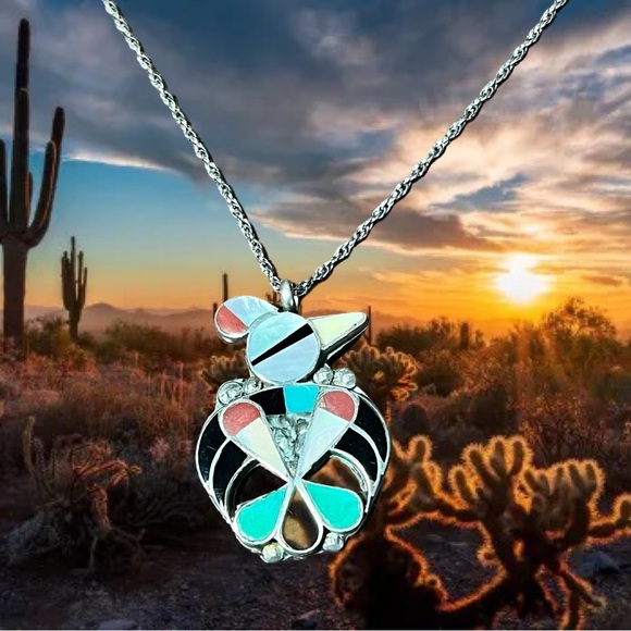 Sterling Silver Thunderbird Multi-stone Necklace